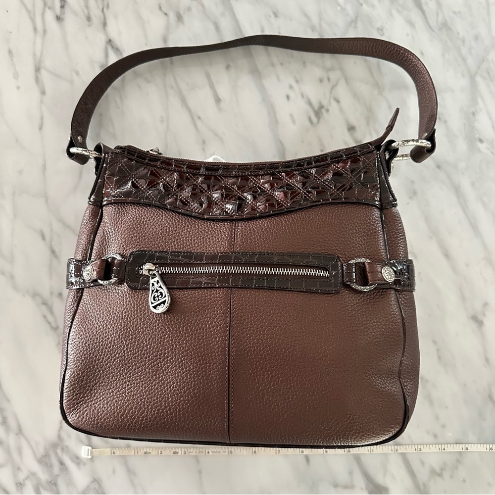 Brighton Pebble Leather Brown Croc Heart Hobo Shoulder Bag